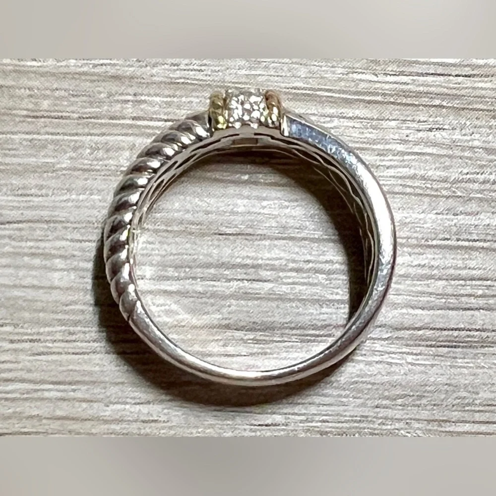 Vintage Designer Signed ATR Sterling Silver & 18K Gold Diamond Ring, Size 6